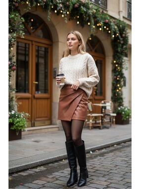 Aritzia Wilfred Angie Faux Leather Mini Skirt in Mocha Sorbet Size 4